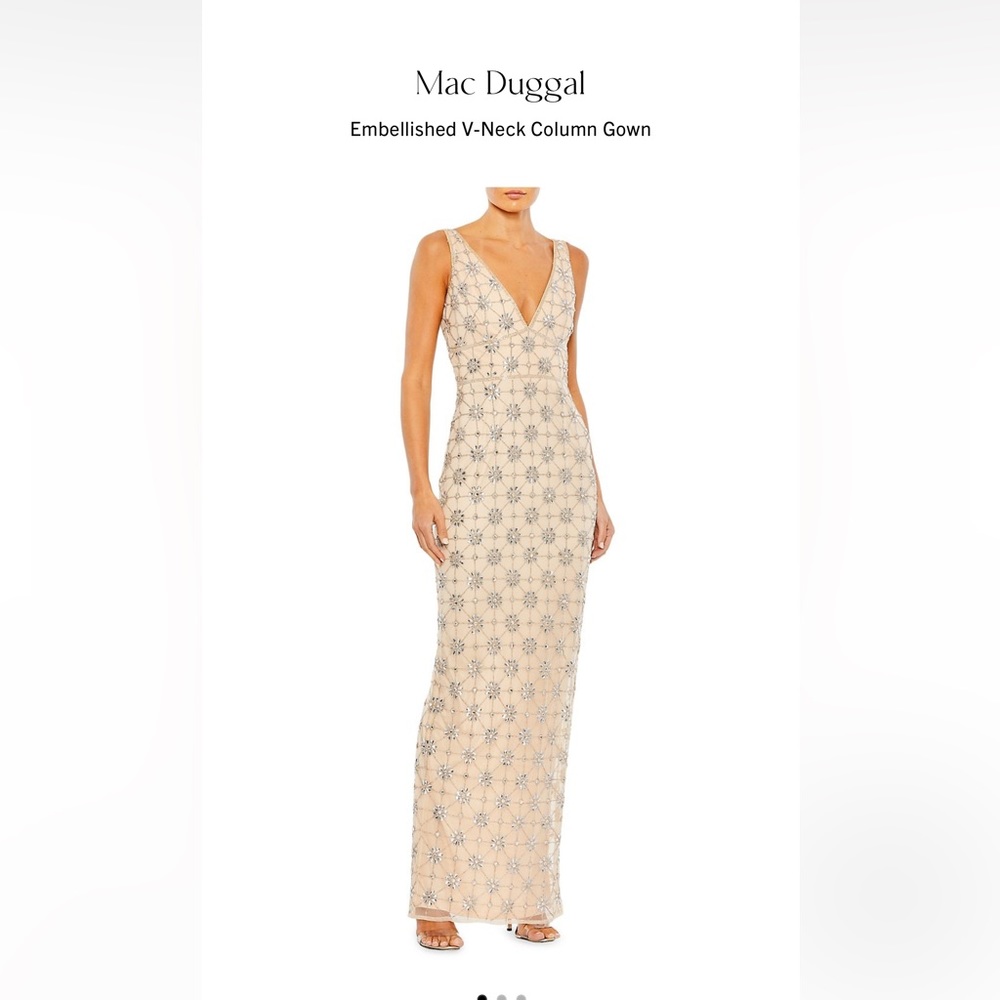 Mac Duggal V Neck Embellished Dress